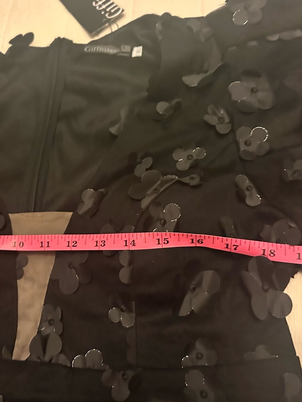 NWT adorable Black Floral Appliqué Puff-Sleeve formal dress XL - Picture 10 of 11